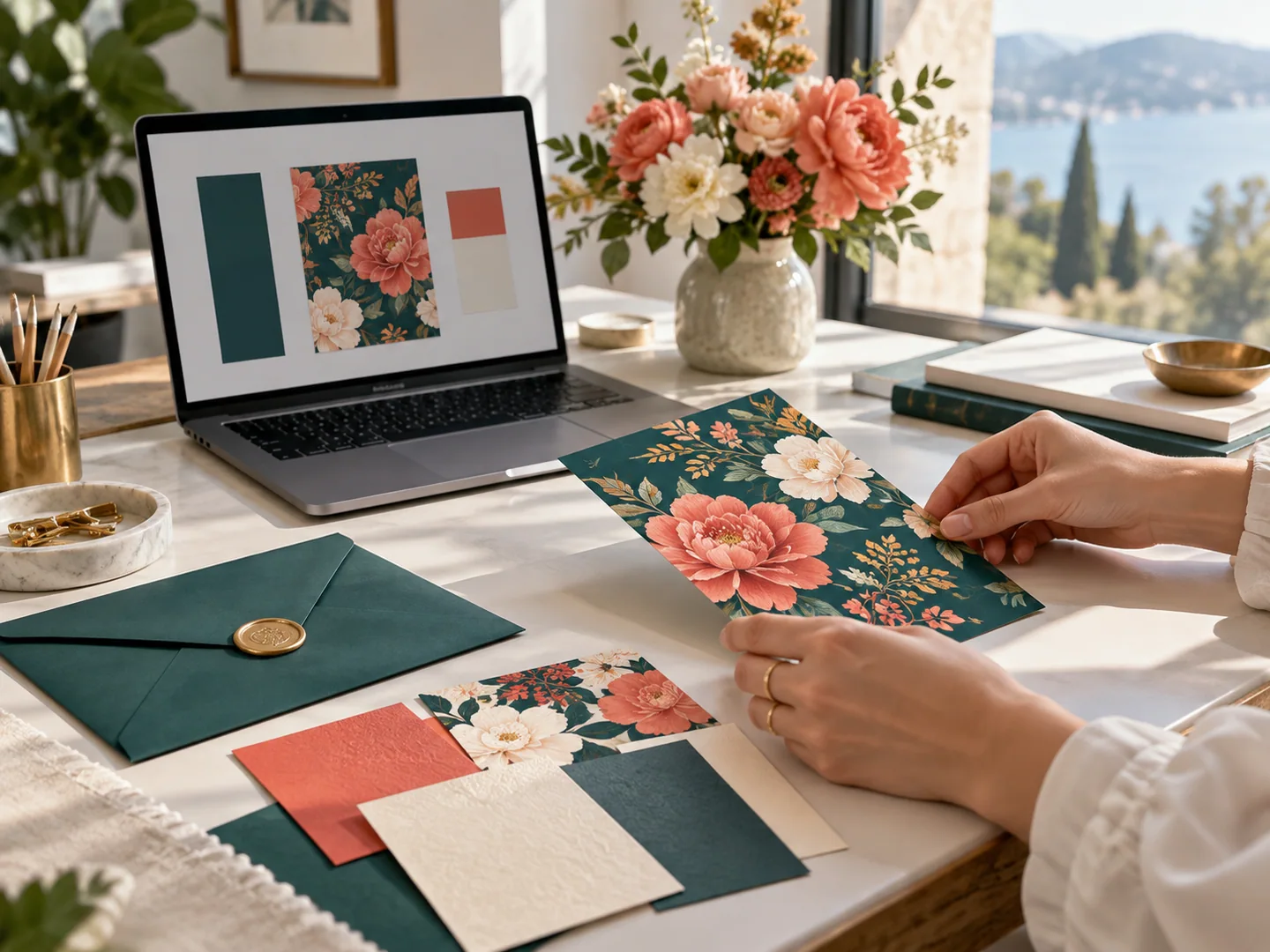 A host arranging the colors and artwork of an invitation