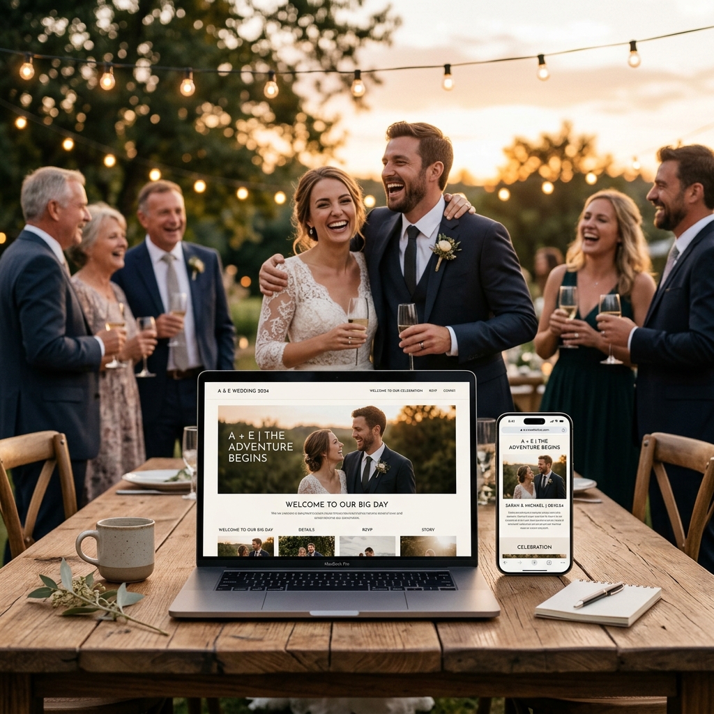 A finished event page displayed beside its celebration